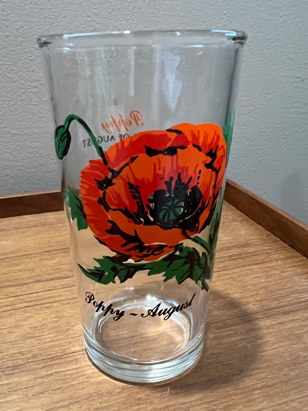 Vintage Brockway Flower Of The Month August Poppy Drinking Glass Tumbler